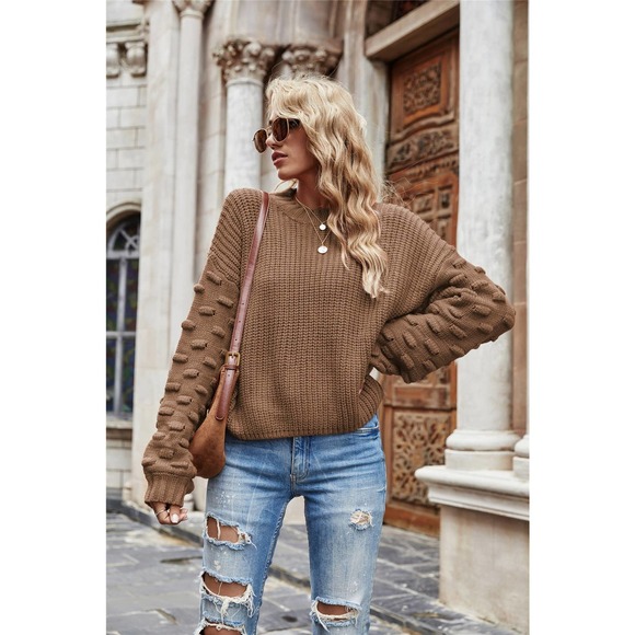 Lantern Long-Sleeved Knitted Pullover Cable Knit Sweater - Picture 11 of 12